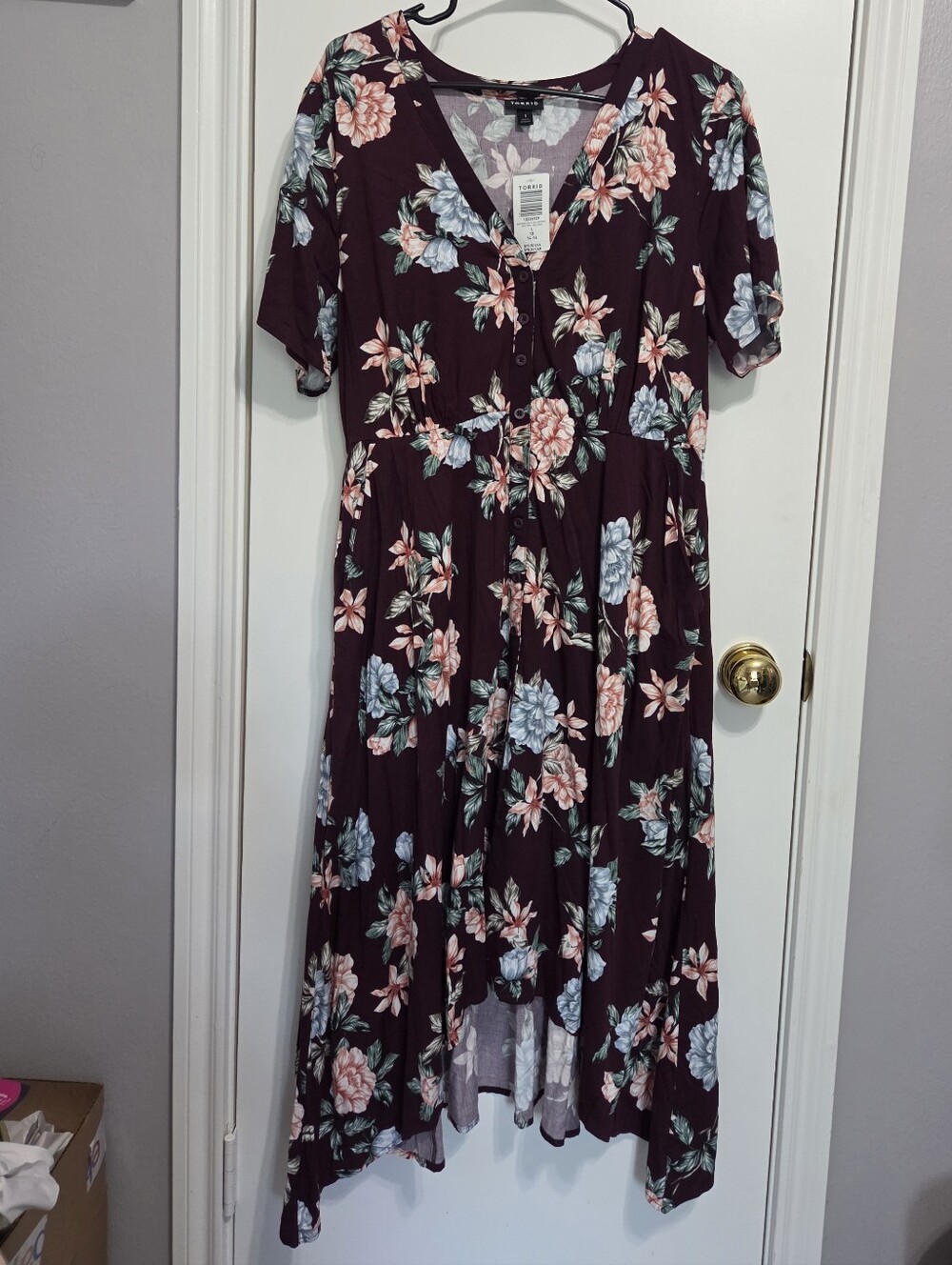 torrid Burgundy Floral High-Low Midi Dress NWT